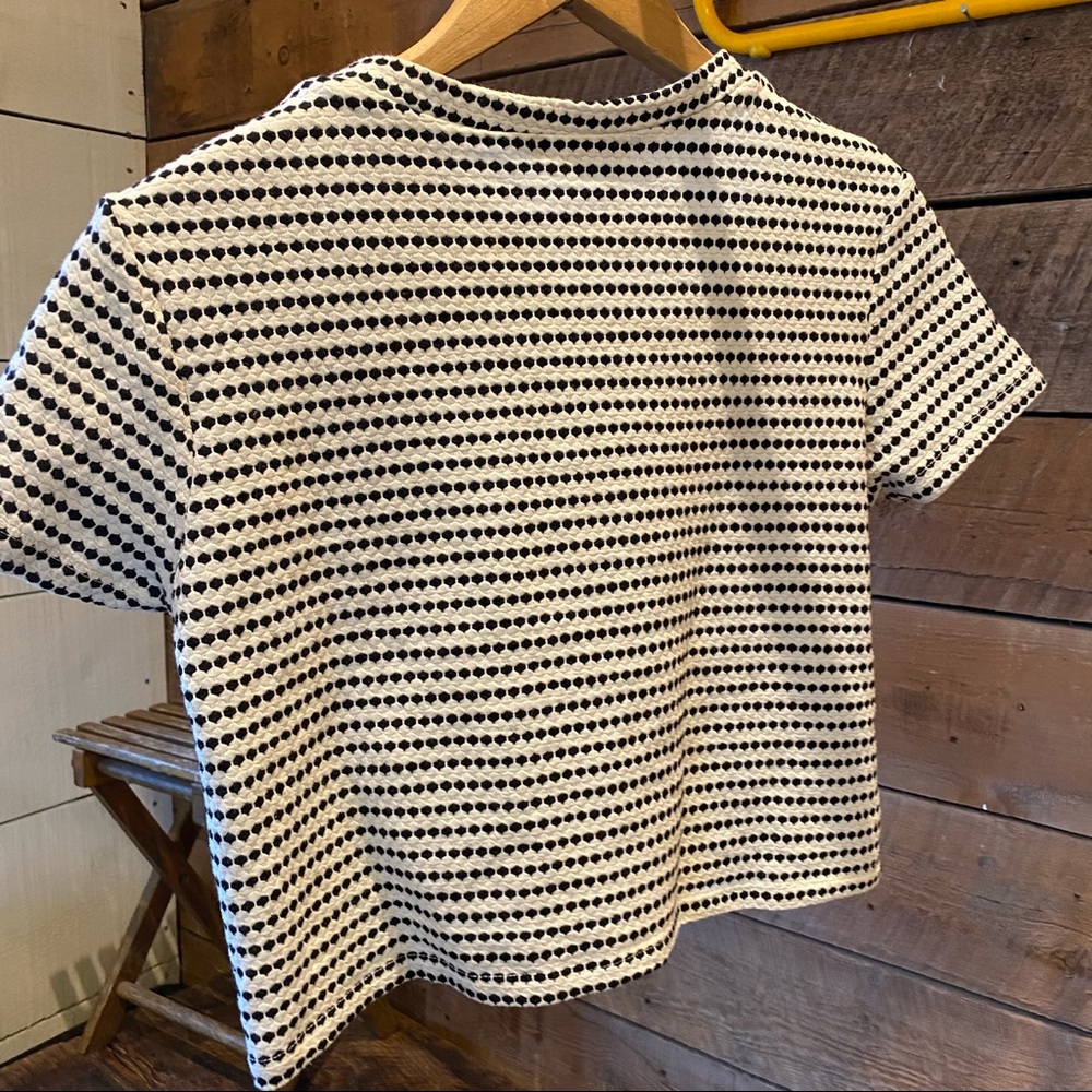 Zara | Textured Cropped Black and White Tee - Picture 7 of 7